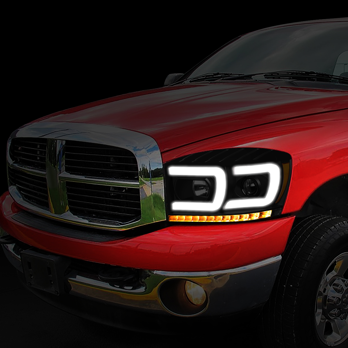 Smoked Dual U Style LED Light Daytime Headlights 06-09 Dodge Ram